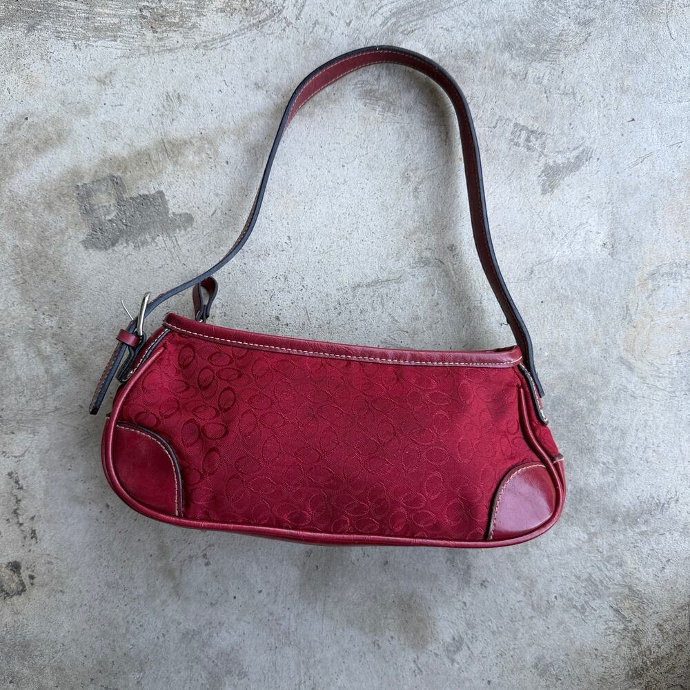 Vintage Y2K Red Monogram Mini Shoulder Bag Baguette Purse - Picture 3 of 8